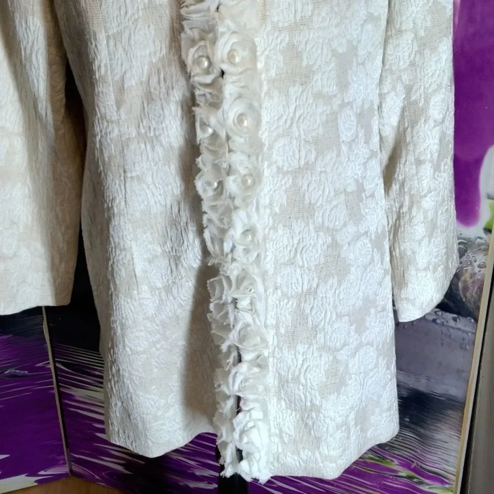 Lena Gabrielle White Long Formal Jacket with Embellishments. Stunning!!